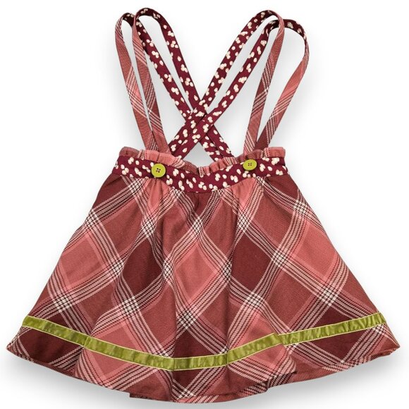 MATILDA JANE You & Me Plaid Overall Suspender Skirt Dress Pink Green Red Size 8 - Picture 1 of 9